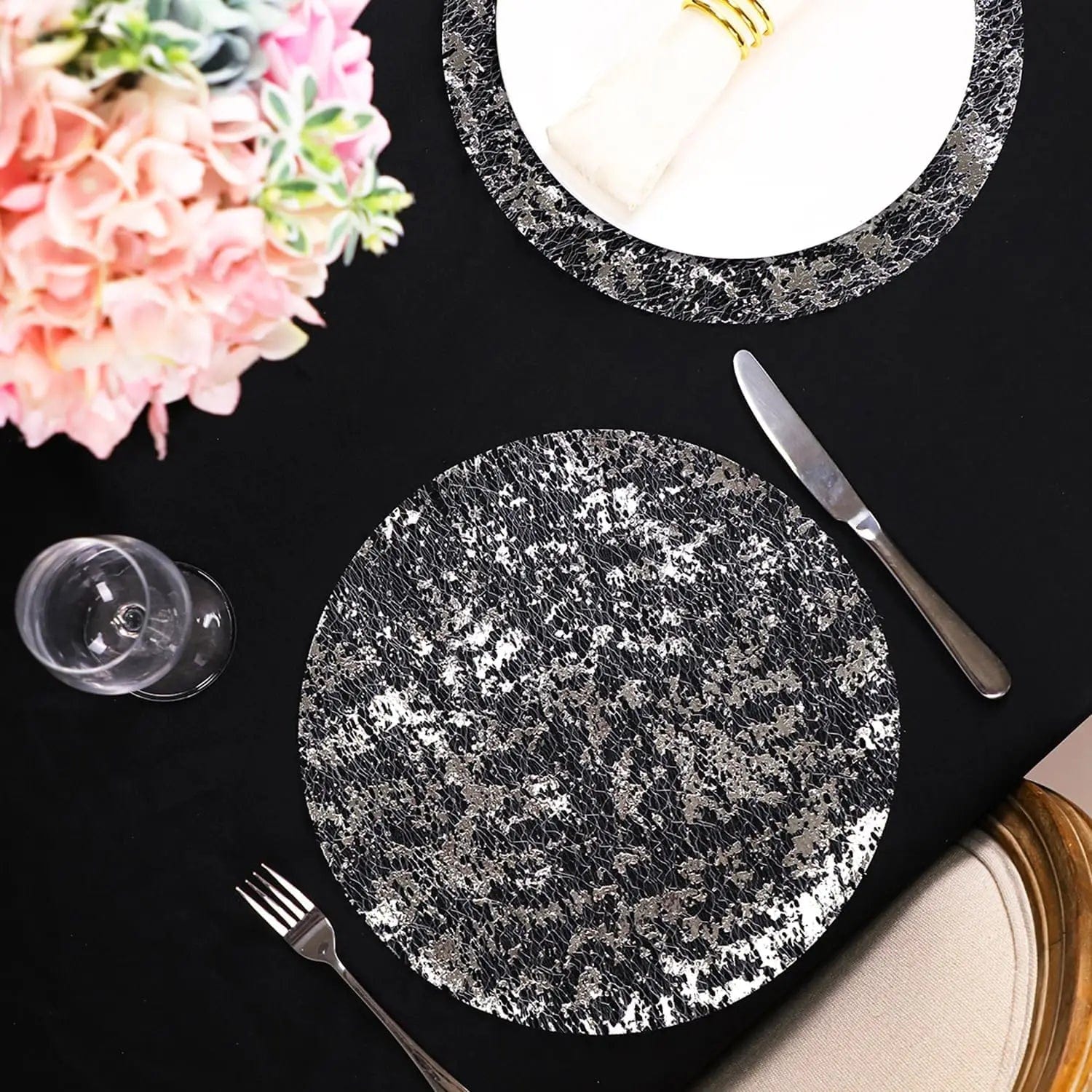 Showlu Fashion Store 20pcs Gold Round Foil Table Mat Table Place Mats Tea Dining Tableware Mats Pads Wedding Birthday Home Party Table Decoration