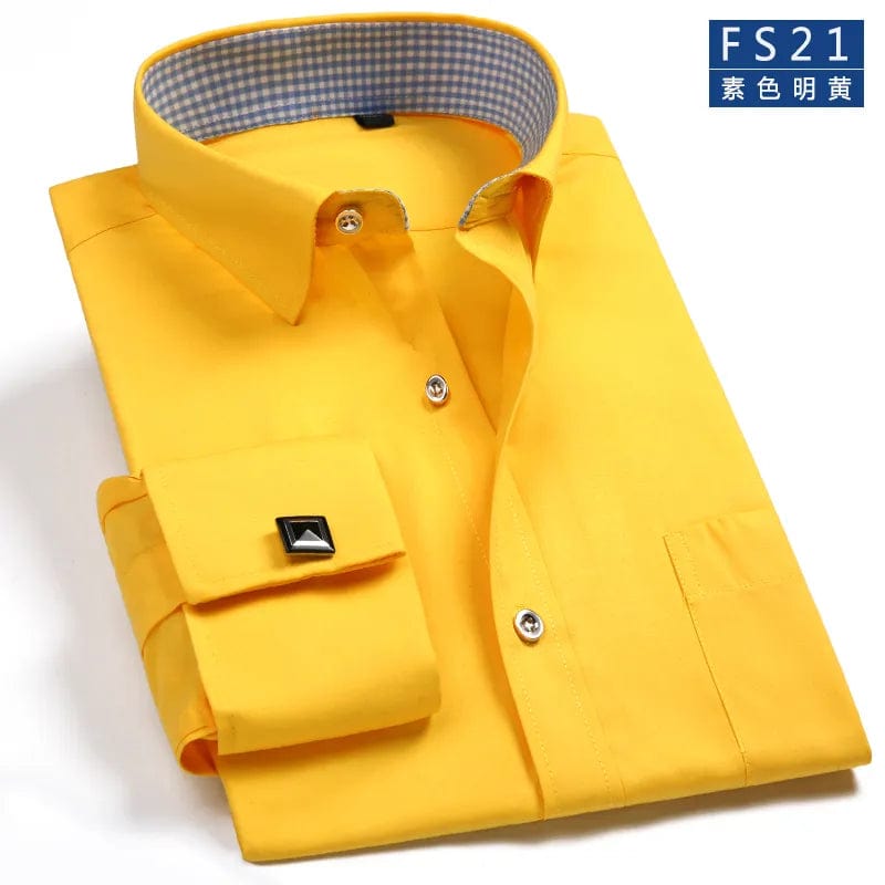 Showlu Fashion Store 21 / 40-L 2023 Men French Cuff Dress Shirt Cufflinks  New White Long Sleeve Casual Buttons Male Brand Shirts Regular Fit Clothes