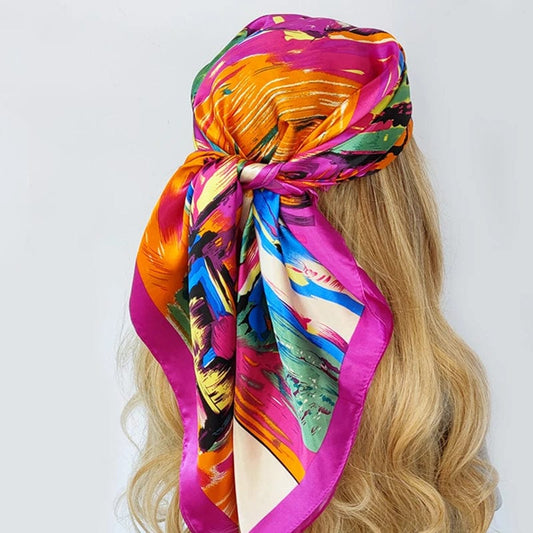 Showlu Fashion Store 21 / 90X90CM 90*90CM Kerchief Fashion Print Satin Silk Scarves Popular Colour Square Shawls Luxury Sunscreen New Headcloth foulard muffler