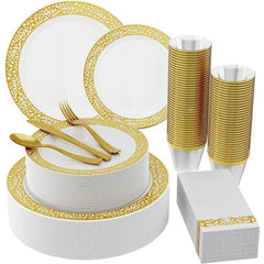 Showlu Fashion Store 210 Count Plastic Dinnerware Disposable Plates Dinner Plates  Dessert Plates &  Cups & Paper Napkins & Plastic Silverware Set