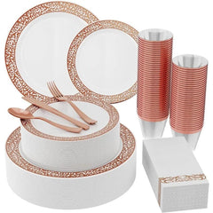 Showlu Fashion Store 210 Count Plastic Dinnerware Disposable Plates Dinner Plates  Dessert Plates &  Cups & Paper Napkins & Plastic Silverware Set