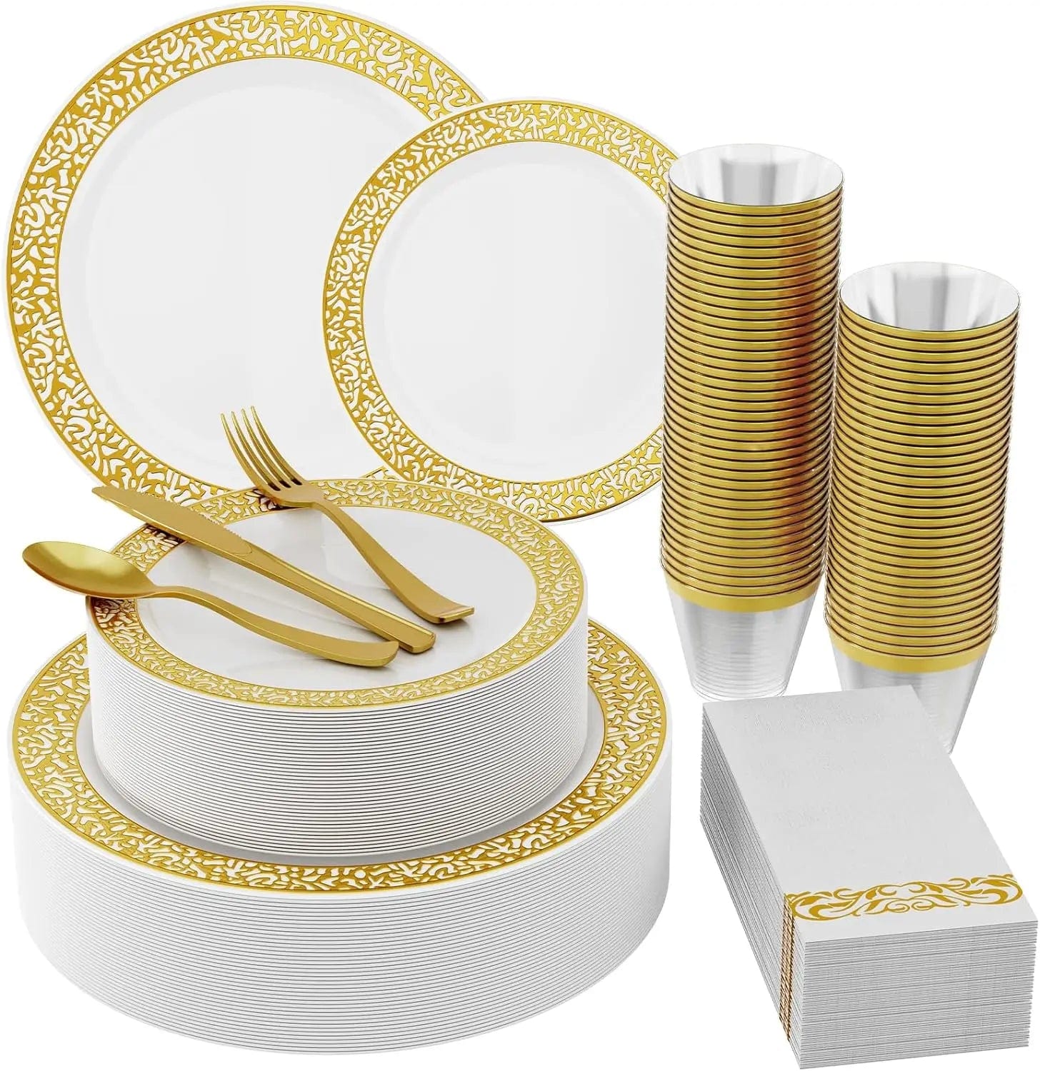 Showlu Fashion Store 210 Count Plastic Dinnerware Disposable Plates Dinner Plates  Dessert Plates &  Cups & Paper Napkins & Plastic Silverware Set