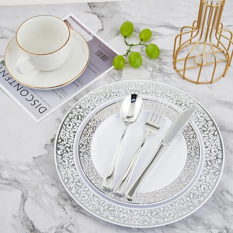 Showlu Fashion Store 210 Count Plastic Dinnerware Disposable Plates Dinner Plates  Dessert Plates &  Cups & Paper Napkins & Plastic Silverware Set