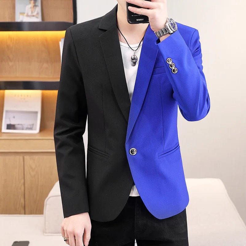  Showlu Fashion Store 211 Blue / M HOO 2023 Men's Fashion Colorblock blazer Youth Autumn New Casual Dual-Color Patchwork Trendy Handsome   blazer jacket