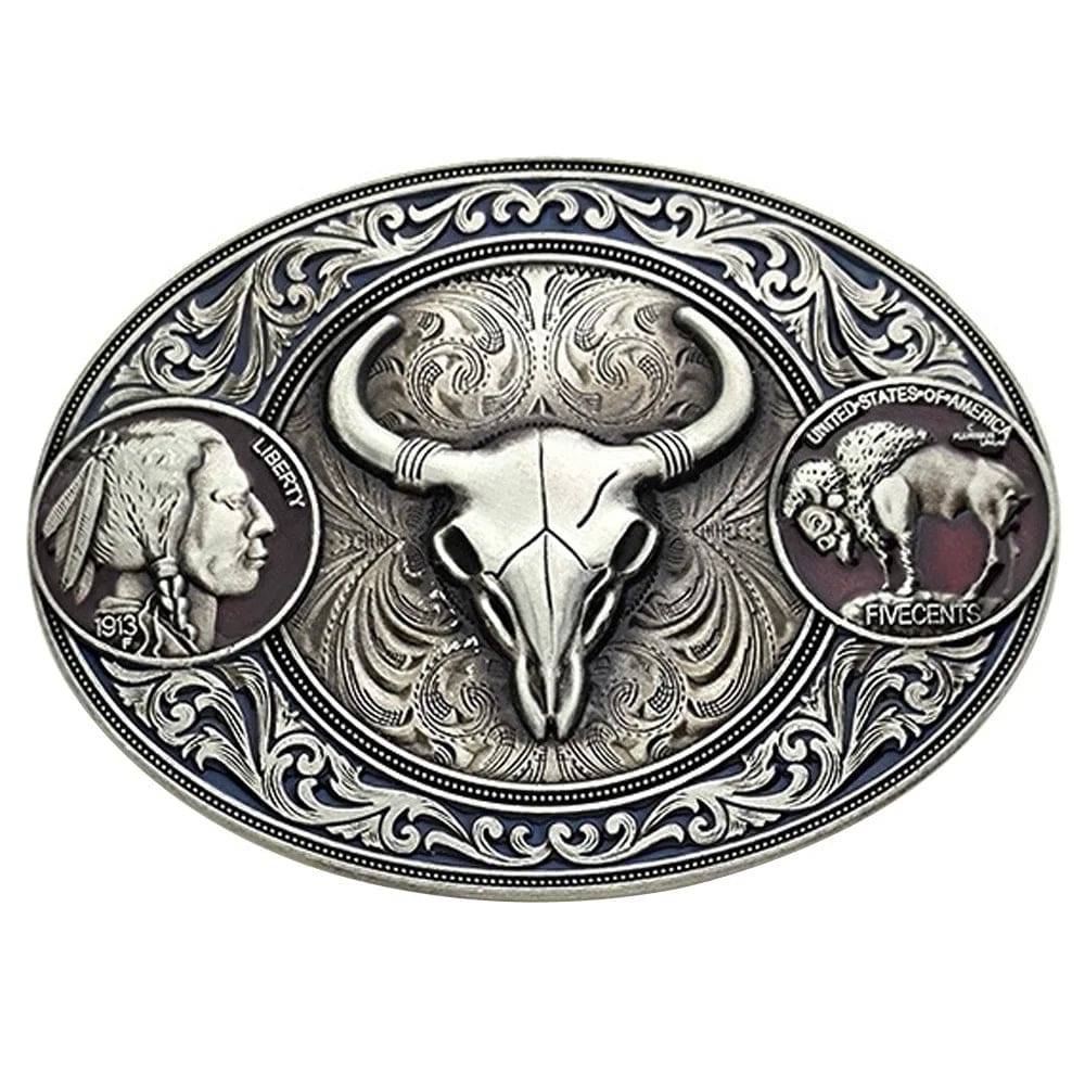 Showlu Fashion Store 22-194 Cheapify Dropshipping Western Cowboy Rodeo Freedom Belt Buckle for Men Retro Skull Cow Carved Designs Hebillas Para Cinturón