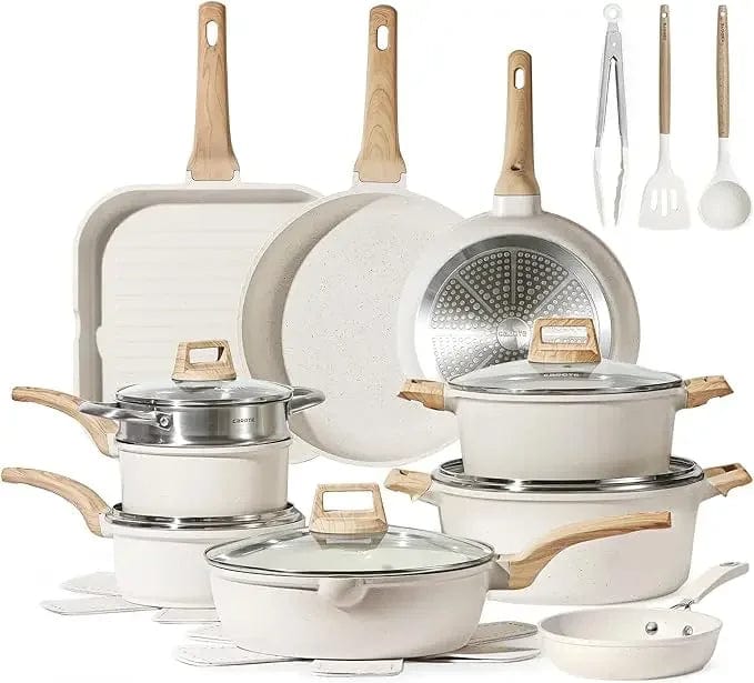 Showlu Fashion Store 22 Piece / United States CAROTE 21Pcs Pots and Pans Set, Nonstick Cookware Sets, White Granite Induction Cookware Non Stick Cooking Set w/Frying Pans