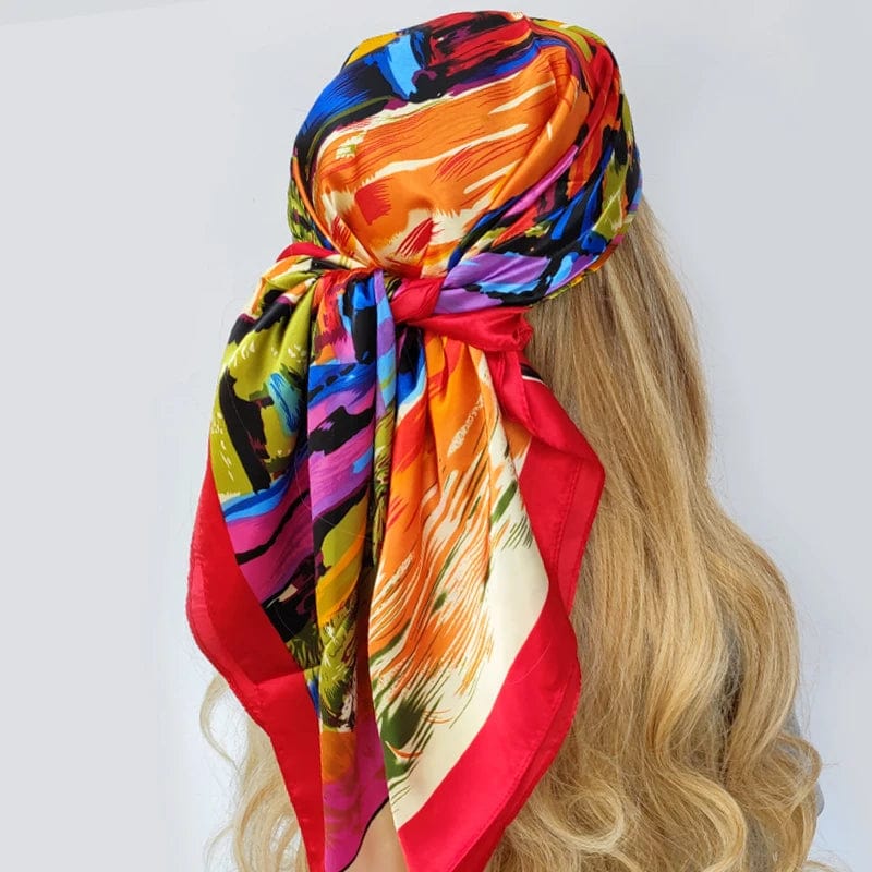 Showlu Fashion Store 23 / 90X90CM 90*90CM Kerchief Fashion Print Satin Silk Scarves Popular Colour Square Shawls Luxury Sunscreen New Headcloth foulard muffler