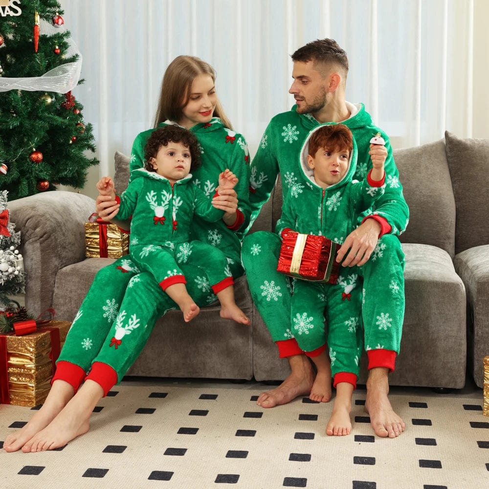 Showlu Fashion Store 2331 / Mother XL 2023 Christmas Gift Deer Family Pajamas Flannel Hooded Jumpsuit Mother Father Kids Baby Matching Outfit Rompers Xmas Family Look