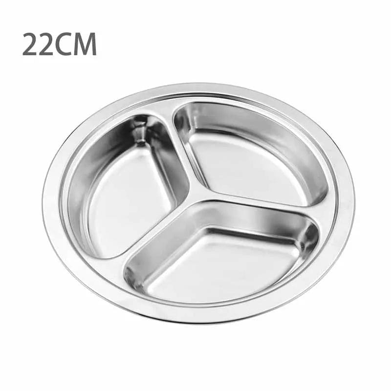  Showlu Fashion Store 24cm / CHINA Stainless Steel Dinner Plate 3 Sections Round Divided Dish Children Fruit Snack Tray Baby Bowls Kitchen Tableware Dia 22/24/26cm