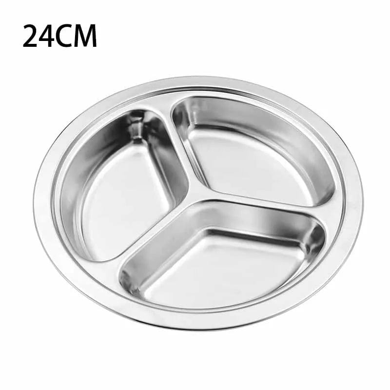  Showlu Fashion Store 24cm / CHINA Stainless Steel Dinner Plate 3 Sections Round Divided Dish Children Fruit Snack Tray Baby Bowls Kitchen Tableware Dia 22/24/26cm