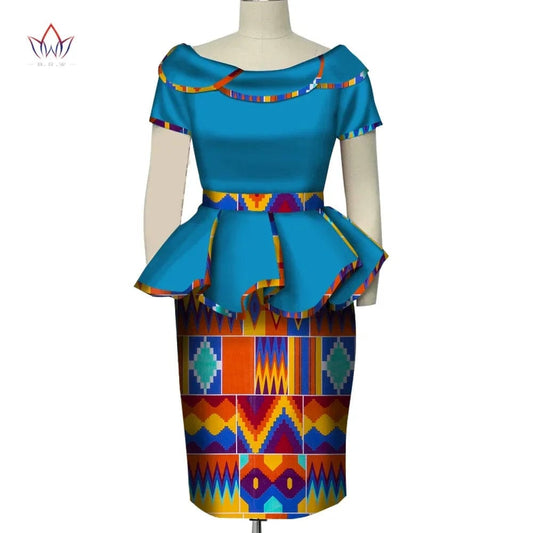 SHOWLU FASHION STORE 24FS142 / XXXL Africa Style Two Piece Short Set for Women Summer Dashiki Crop Top and Skirt Africa Clothes Bazin Halter Sexy Office Set WY5140