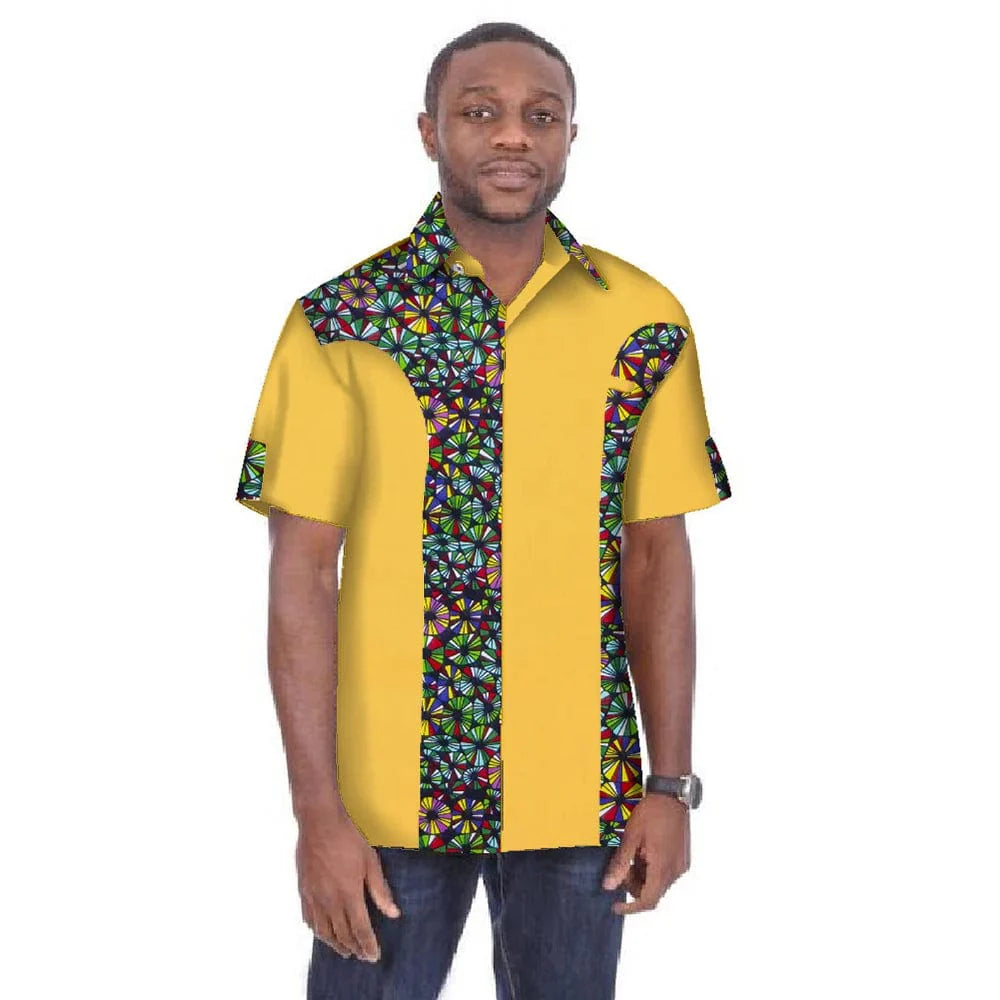 BintaRealWax men's dashiki shirt by SHOWLU FASHION, 100% cotton African print top in plus size with short sleeves and traditional design.