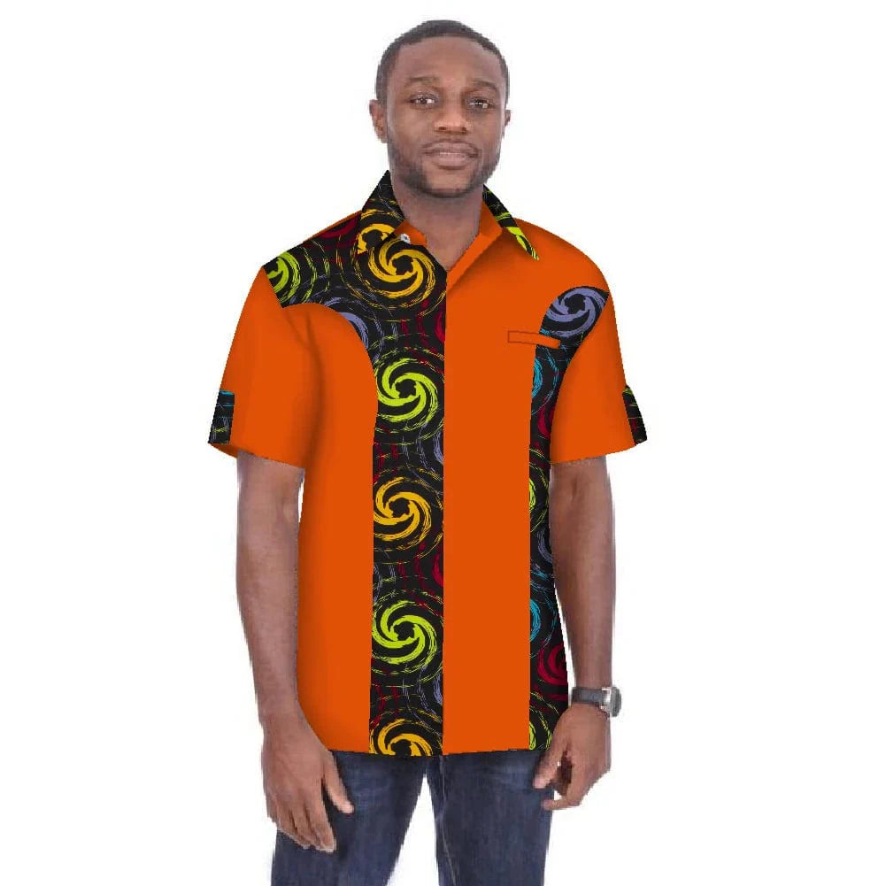 BintaRealWax men's dashiki shirt in 6XL with vibrant African print, short sleeves, 100% cotton, plus size traditional men's clothing