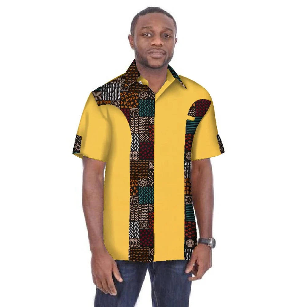 BintaRealWax men's dashiki shirt by SHOWLU FASHION STORE, short-sleeve African print top in plus size, 100% cotton.