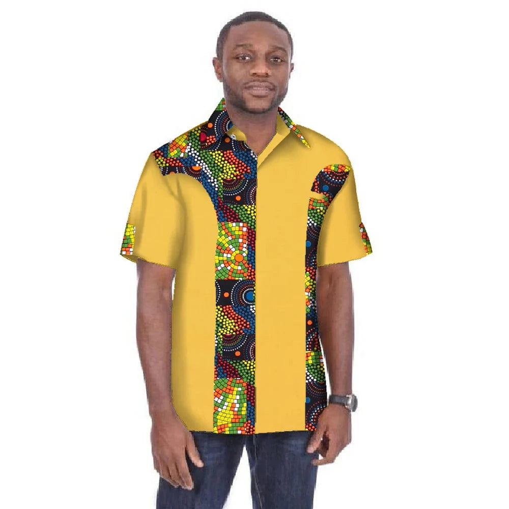 BintaRealWax men's dashiki shirt in plus size, 100% cotton African print top with short sleeves from SHOWLU FASHION STORE