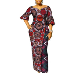 SHOWLU FASHION STORE 24FS1539 24FS1451 / 5XL African Dresses for Women Patchwork Ankara Dress Lantern Sleeves Maxi Dress Women Party Dress Lady African Clothes WY9937