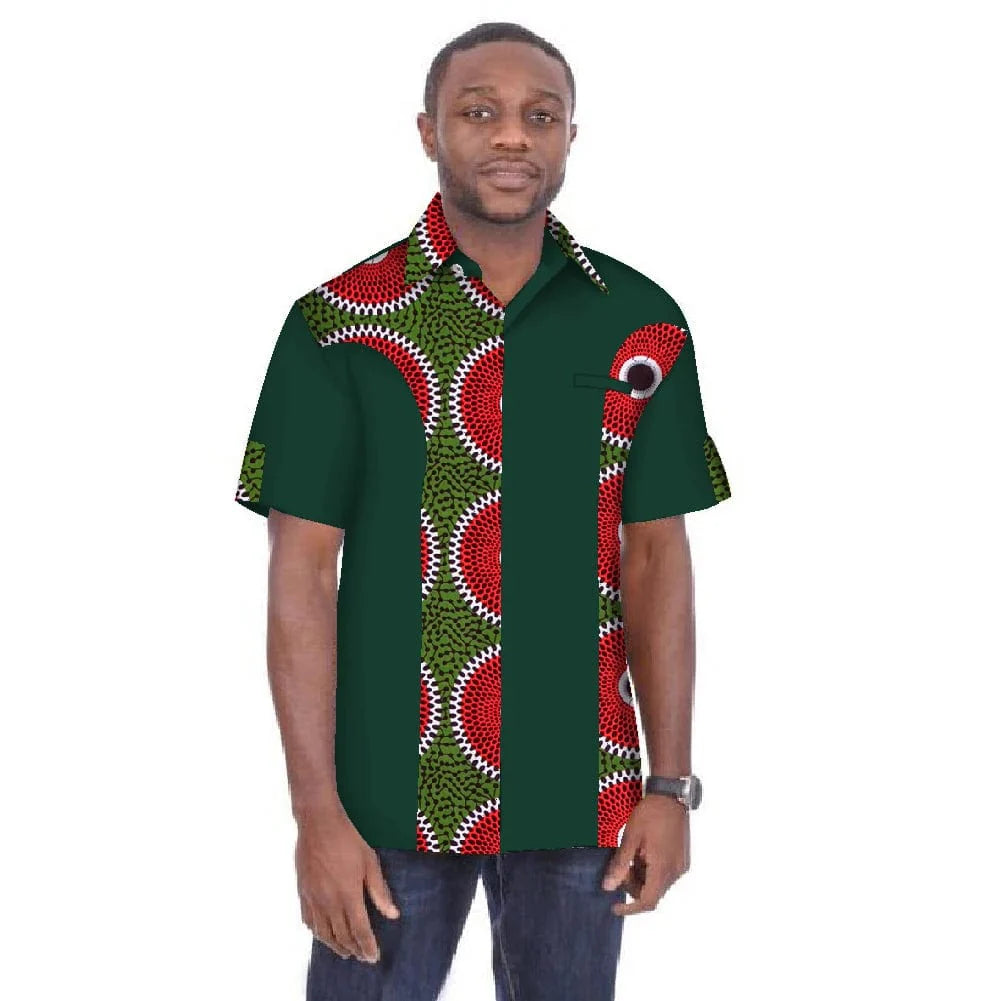 BintaRealWax men's dashiki shirt by SHOWLU FASHION STORE, short sleeve African print top in plus size 6XL, 100% cotton.