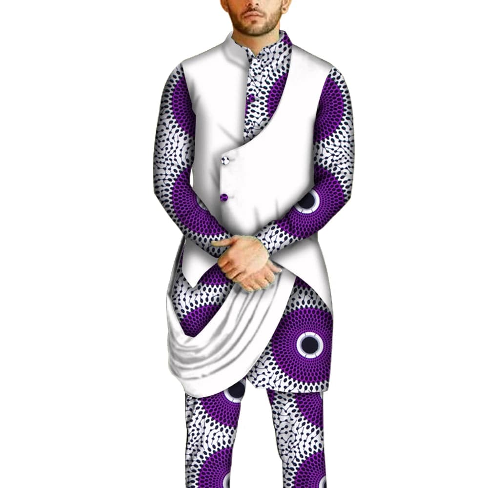 African Dashiki men's set by SHOWLU FASHION STORE, includes 100% cotton long-sleeve shirt and matching pants with traditional design