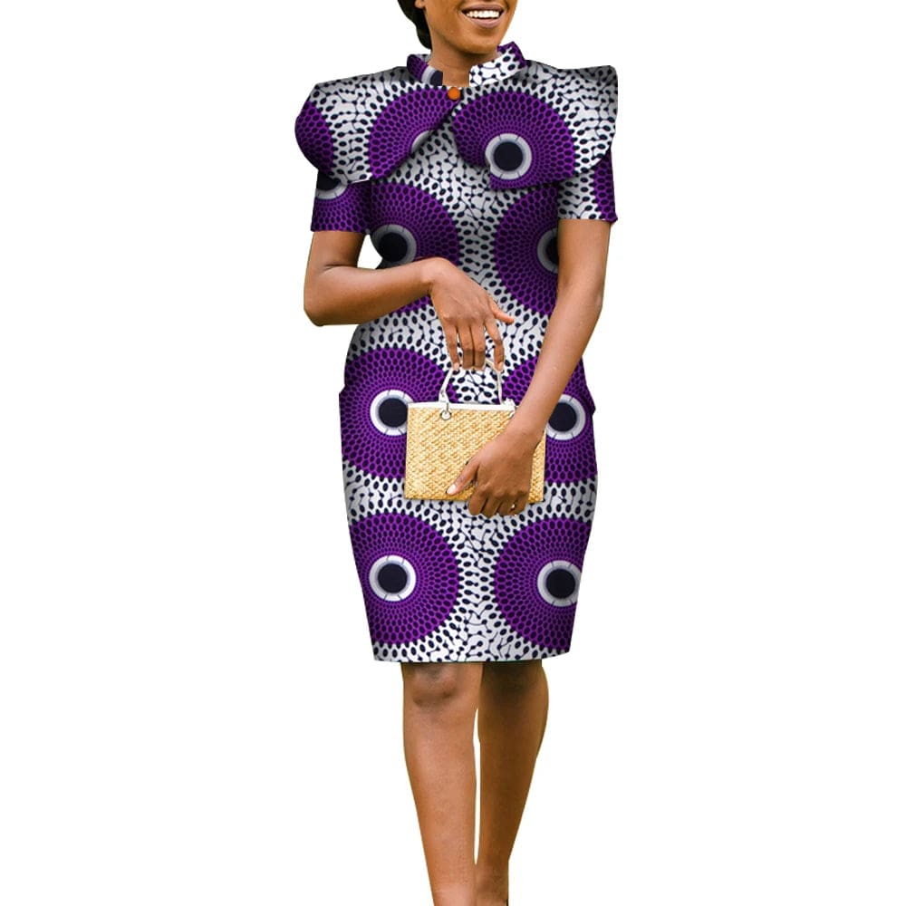 Orientar Women's African Dashiki bronzing dress with shawl, Ankara pencil style, gold dust color, and cape for elegant African fashion.