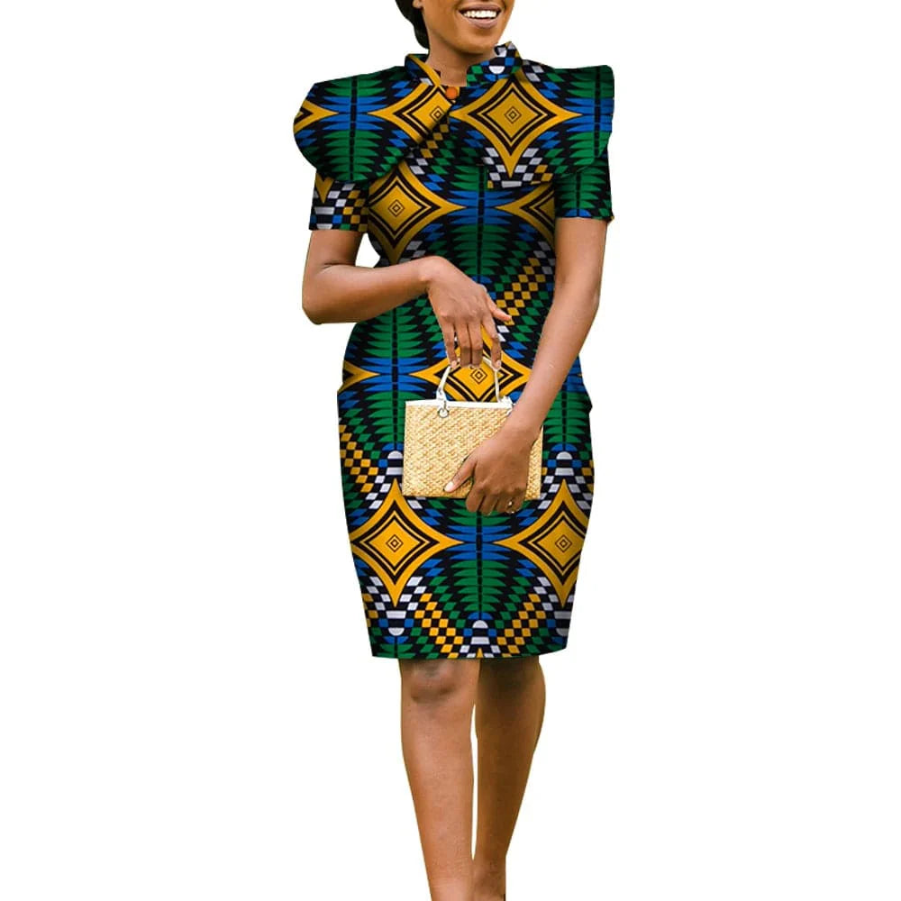 Orientar Women's African Dashiki Bronzing Dress with Shawl by SHOWLU FASHION STORE, gold Ankara pencil dress with cape detail