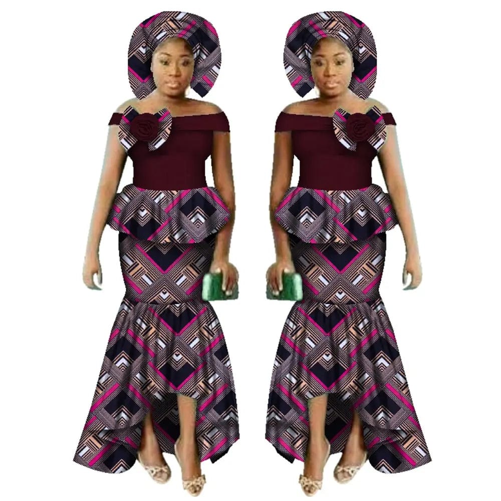 SHOWLU FASHION STORE 24fs1548 / 4XL African Women Dashiki Print Clothing Sets Two Pieces Short Sleeve Tops Skirts Set  Plus Mermaid Maxi Dress Women Party Clothes