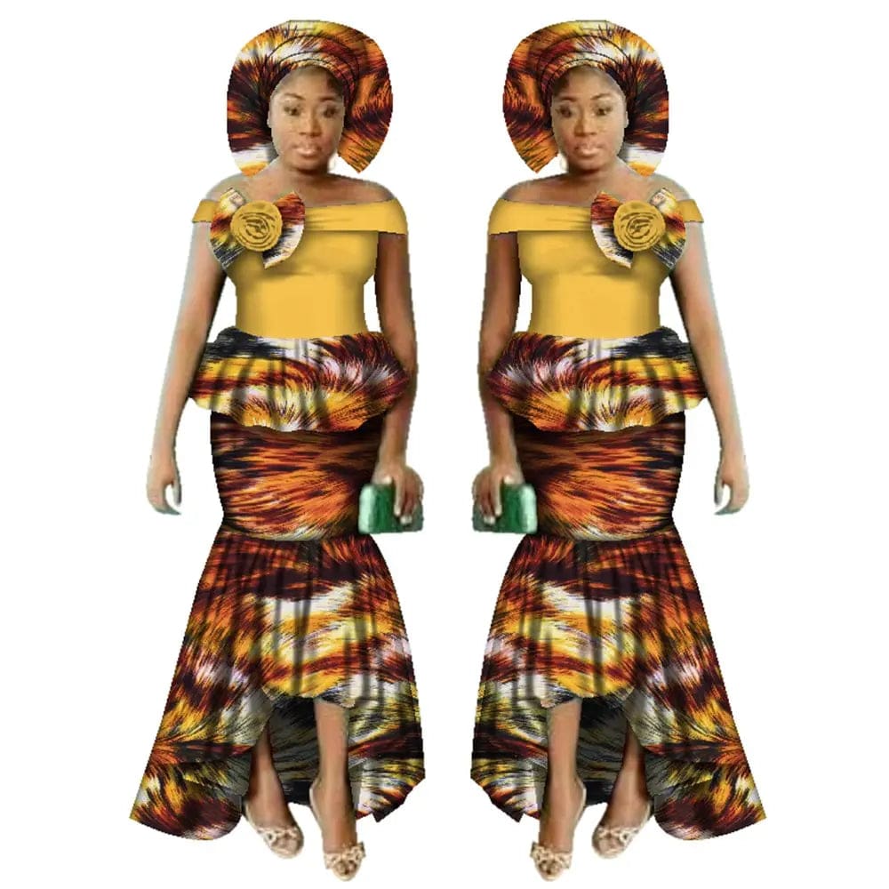 SHOWLU FASHION STORE 24fs1549 / 6XL African Women Dashiki Print Clothing Sets Two Pieces Short Sleeve Tops Skirts Set  Plus Mermaid Maxi Dress Women Party Clothes