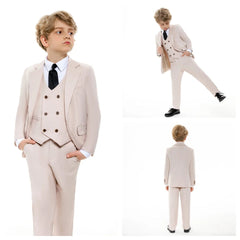 Showlu Fashion Store 24h Ship Beige 4 Pcs Kids Suit Set Classic Single Button Boy's Tuxedo Blazer Vest Pants Birthday Wedding Party Suits For Child