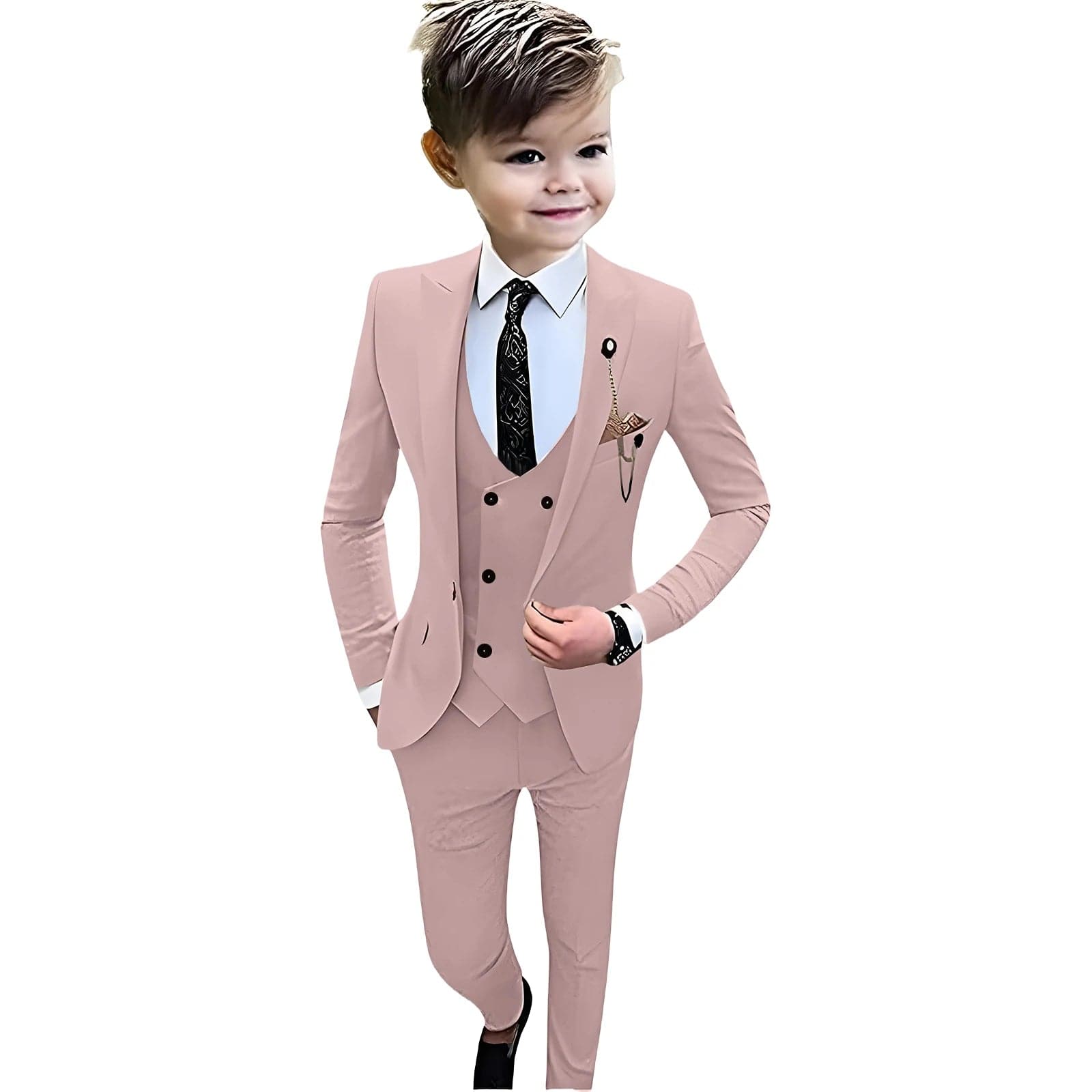 Showlu Fashion Store 24h Ship Beige 4 Pcs Kids Suit Set Classic Single Button Boy's Tuxedo Blazer Vest Pants Birthday Wedding Party Suits For Child