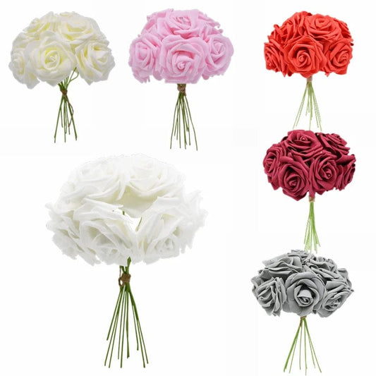  Showlu Fashion Store 24pcs 7cm White Rose Artificial PE Foam Rose Flower Wedding Decoration Bridal Bouquet Scrapbooking Craft Fake Flowers DIY Suppli