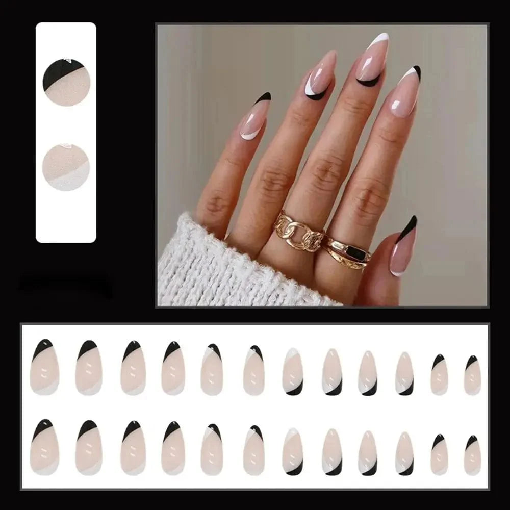Showlu Purple Floral Almond Press-On Nails, 24-piece acrylic tips with floral design for easy, stylish manicures.