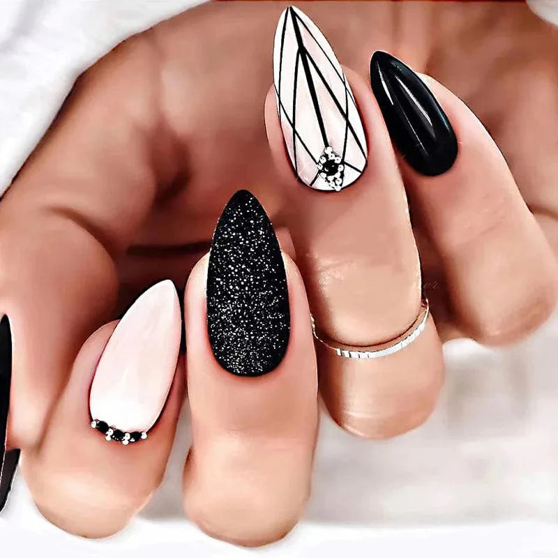 Light green stripe press-on nails from Showlu Fashion Store, long coffin acrylic tips with gradient design, full cover false nails.