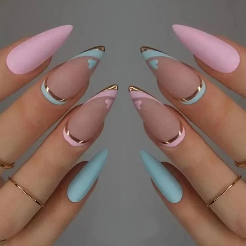 Light green striped press-on nails by HOEPOOK, long coffin acrylic tips with gradient design, perfect for quick, stylish manicures.