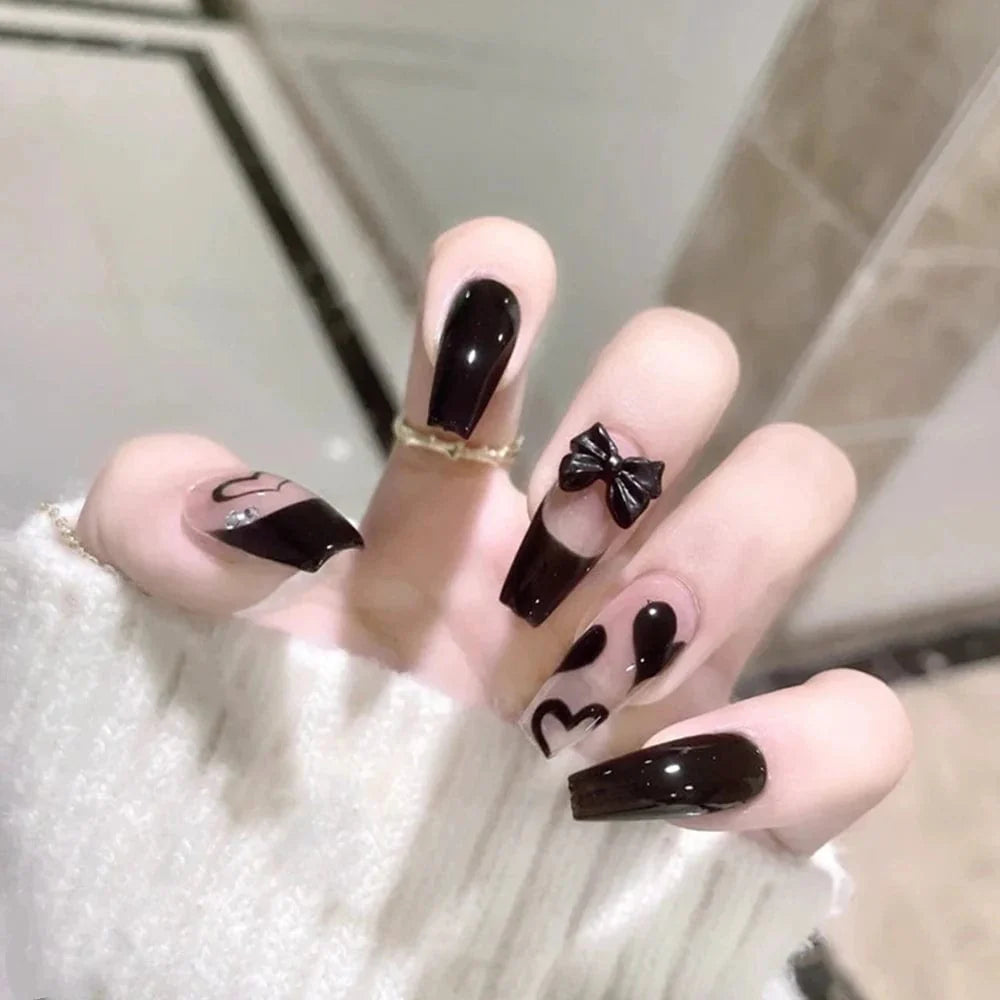 Showlu 24pcs mid-length coffin press-on nails with full cover acrylic false nail tips for easy, stylish nail art.