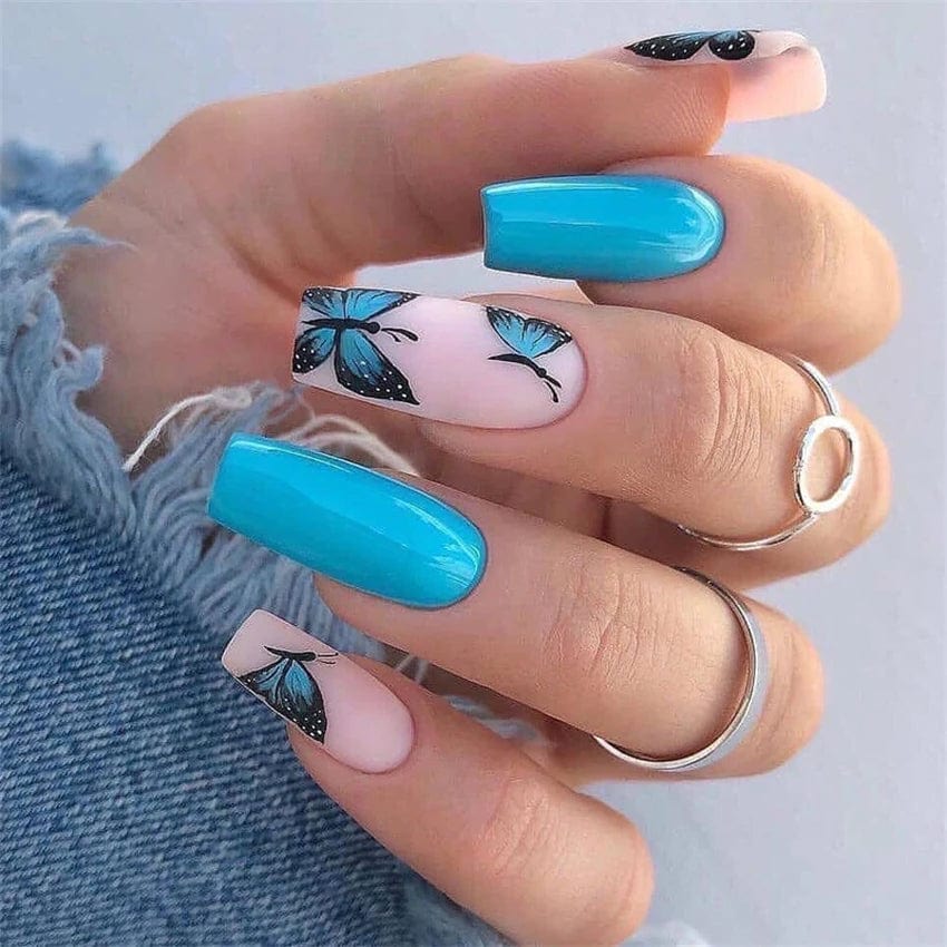 Showlu Pink Matte French Press on Nails set with 24 coffin-shaped acrylic false nails featuring leopard art design.