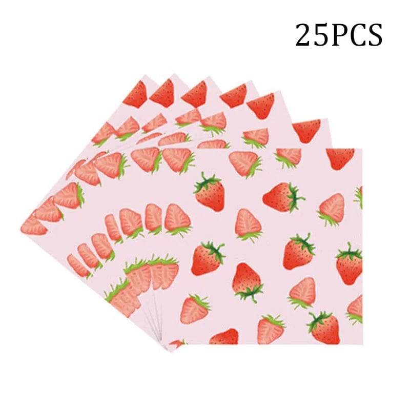  Showlu Fashion Store 25pcs napkins Strawberry Party Decoration Girls Birthday Party Disposable Tableware Pink Paper Plate Cup Tablecloth Outdoor Picnic Party Decor