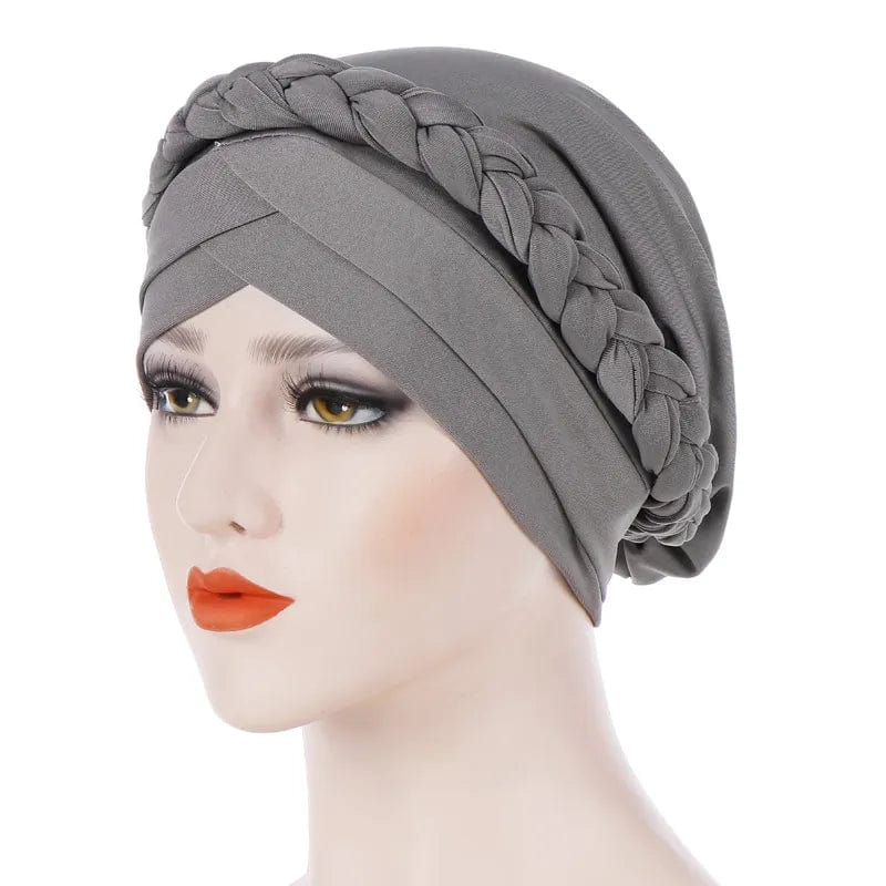 Showlu Two-Color Cotton Braid Turban Bonnet with Pearl Embellishments, Muslim women’s inner hijab cap, stylish and comfortable.