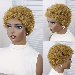 SHOWLU FASHION STORE #27 / 4inches Pixie Cut Wigs Brazilian Virgin Remy Human Hair Wig For Black Women Short Afro Kinky Curly Machine Made Wigs