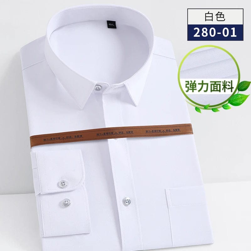 SHOWLU FASHION STORE 280-01 / 38 165CM 50KG Stretch Cotton New Solid Men's Social Shirts Long Sleeve Formal Dress Shirt For Man Slim Fit Business Blouse Male White Shirt