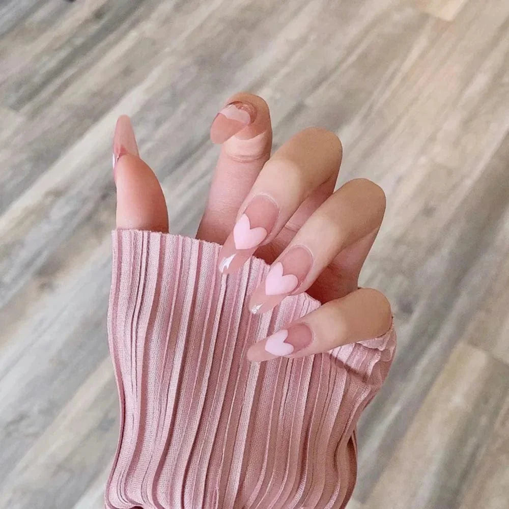 Showlu 24-piece mid-length coffin press-on nails with acrylic false nail tips in a natural nude shade for easy manicures.