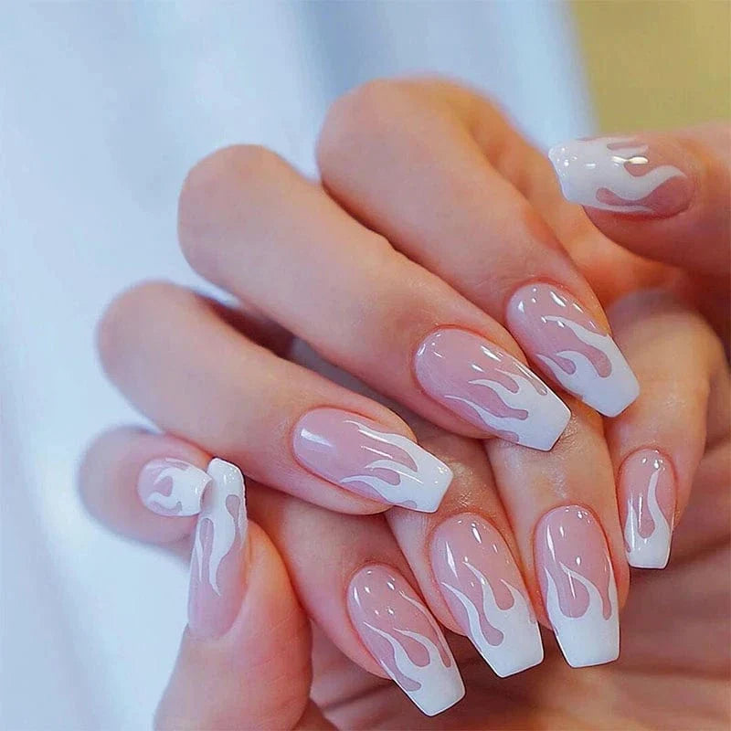 Showlu 24pcs mid-length coffin press-on acrylic false nail tips with ballet design for easy, removable artificial manicure.