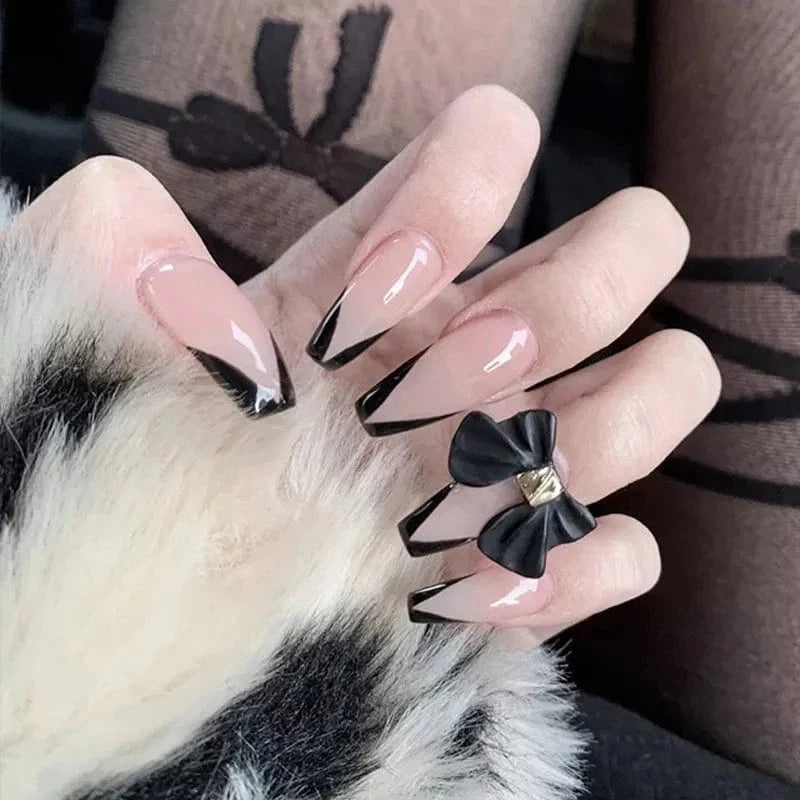 Showlu 24pcs mid-length coffin press-on acrylic false nails with full cover design and ballet shape, perfect for easy nail art.