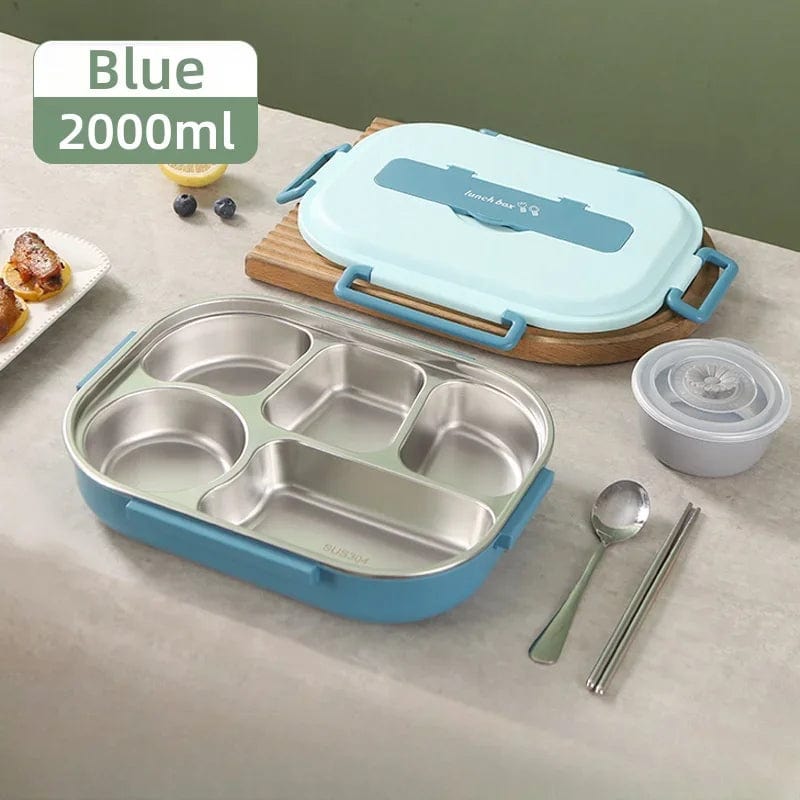  Showlu Fashion Store 2L Blue 5 gird Portable Lunch Box Insulated Lunchbox Office Worker Students Stainless Steel Sealed Bento Box Microwave Heating Food Container