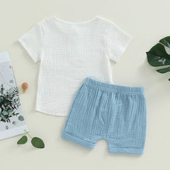 Showlu Fashion Store 2Pcs Baby Boy Summer Outfits Set Short Sleeve Button Down Pocket Tops Shorts Set Toddler Clothes Cotton Soft Baby's Sets