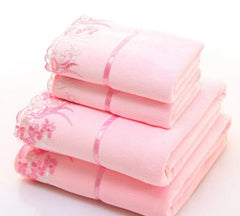 SHOWLU FASHION STORE 2pcs/set microfiber Elegant Embroidered towel set solid 1pc face towel and 1pc bath towel Quick Dry Towels bathroom for Adult