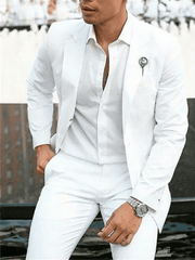 SHOWLU FASHION STORE 2Piece Fashion Summer White Linen Groom Tuxedos Wedding Suits For Wedding  Men Blazers Slim Fit Costume Homme