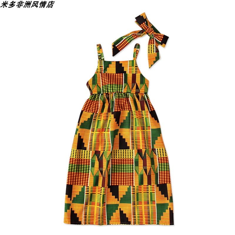 Showlu Fashion Store 3 / 100 yards African Korean Style Short Sleeve Long Dress Children's Clothing