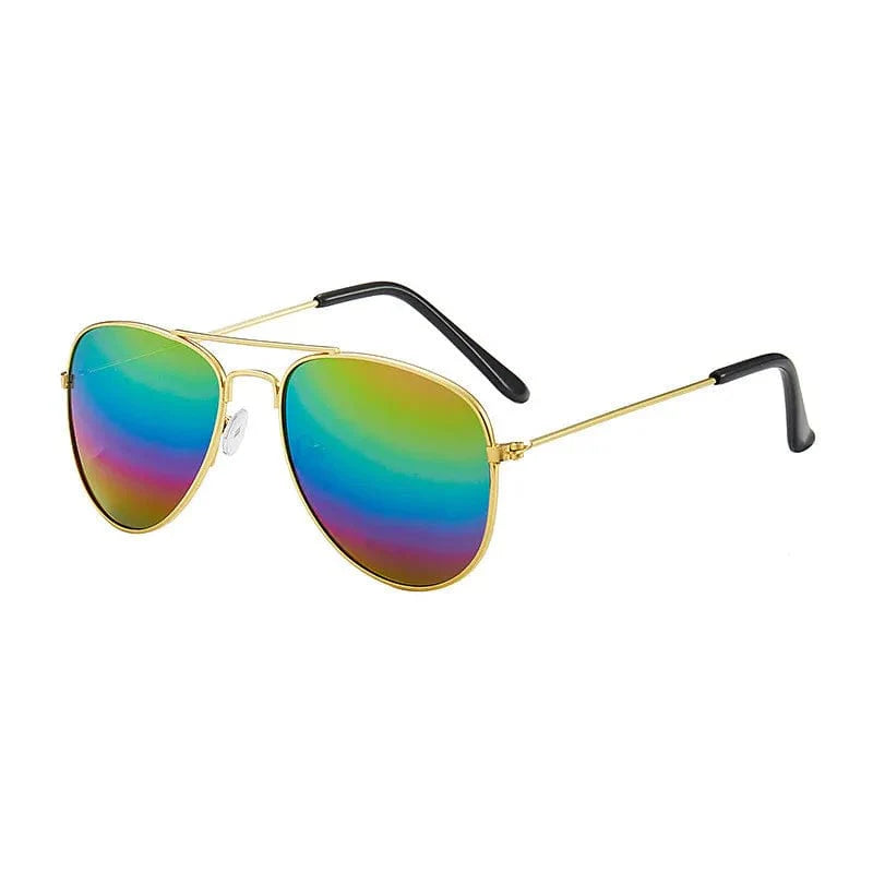 Kids pilot sunglasses with metal frame and mirror lenses, designed for boys and girls, providing stylish eye protection.