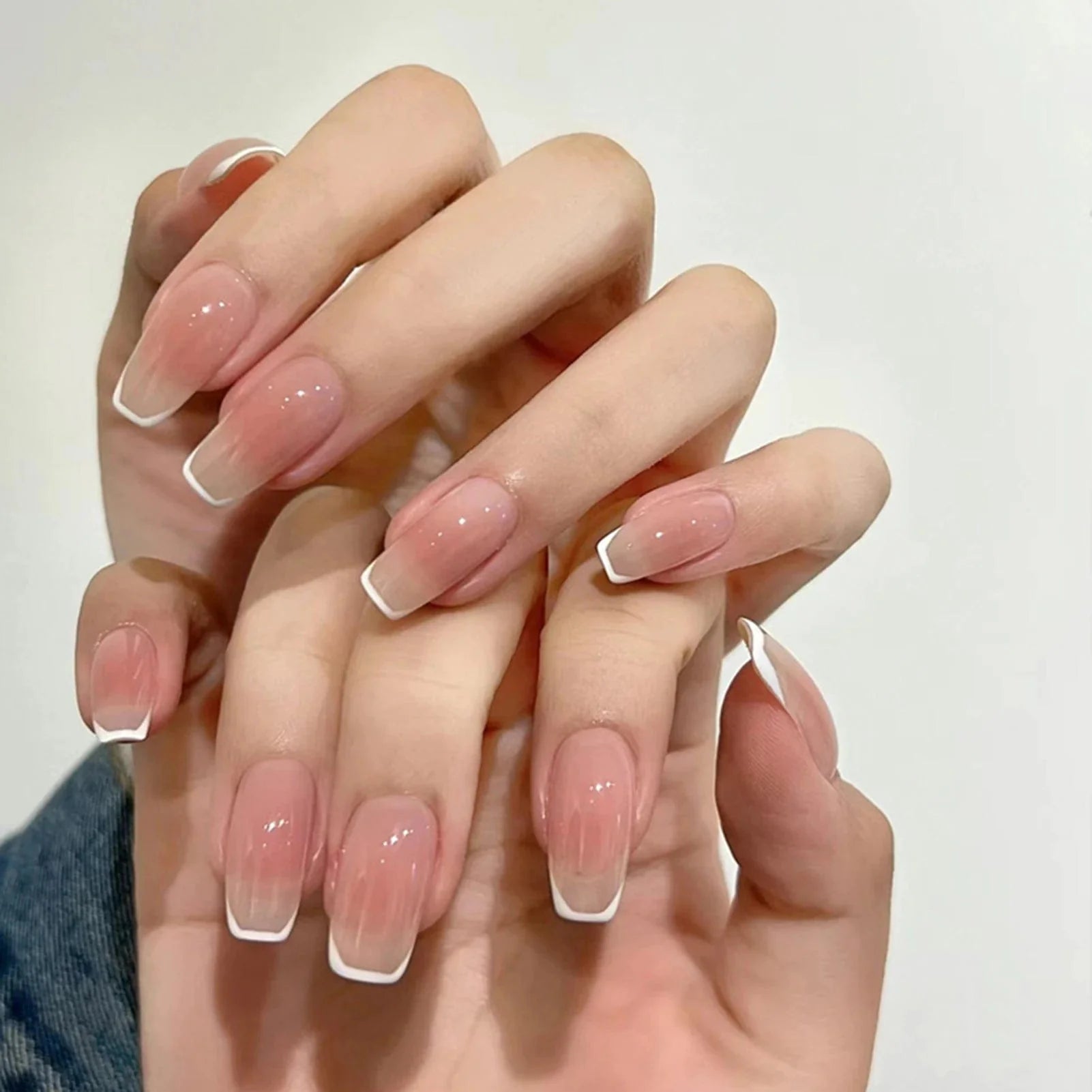 Showlu 24-piece mid-length coffin press-on acrylic false nail tips featuring full cover, ballet shape, and easy-to-wear design.