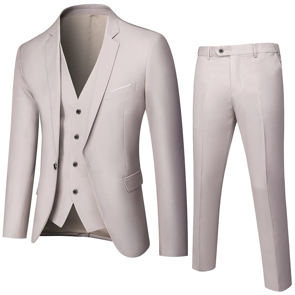 Showlu Fashion Store 3 Pcs Set beige / Asian L is US XS Business Suit Jacket Coat Blazers Trousers Waistcoat Men Wedding Three Pieces Pants Vest Large Size Professional Dress 3 Pcs Set