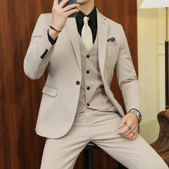  Showlu Fashion Store 3 Pcs Set Beige / Asian XXL is US S Men's Suit Jacket Vest Pants Fashion Boutique Plaid Casual Business Male Groom Wedding Tuxedo Dress 3 Pieces Set Blazers Coat